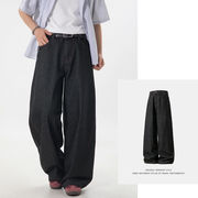 メンズ ステッチ入り デニムパンツ 春新作 日系ヴィンテージ ルーズフィット ストレートパンツ★