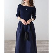 ワンピース きれいめ 秋冬 ロングワンピース フォーマル 異素材 ニット 大人可愛い