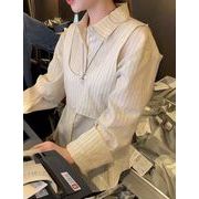 2026年INS 春新作   気質   おしゃれ   ストライプ  個性的   2 点セット  シャツ