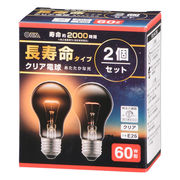 長寿命白熱電球 E26 60W形 クリア 2個セット