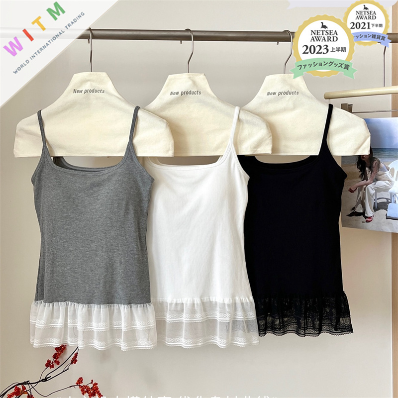 2026春夏新作 キャミソール カップ付きインナー レーストリム 重ね着 バストパット付き レディース