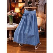 ハイウエストシングルブレストデニムミディスカートデニムスカートV00124