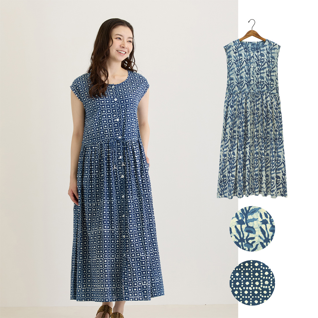 【Shanti Shanti】ワンピース ダブ[フレンチスリーブ泥染めハンドメイドインドアジアエスニック春夏26SS]