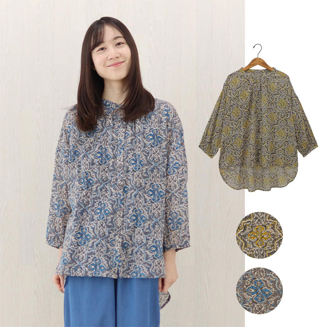 【PORINA】ブラウス オアシス[シャツトップス長袖8分袖前開きアジアンオリエンタル春夏26SS]
