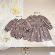 女の子ベビーワンピース 春新作 長袖 刺繍デザイン ロンパース カバーオール 姉妹コーデ対応 ベビー 女児
