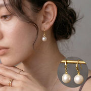 大粒パールピアス 13mm 淡水パール K18GP フックピアス シンプル レディース フォーマル【a-e335】