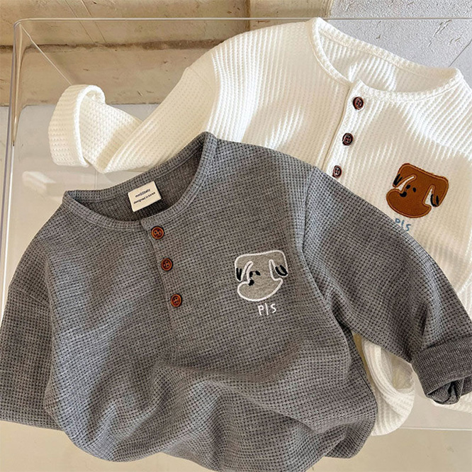 2026夏服※プルオーバー クルーネック スウェット ワッフル生地 刺繍入り 長袖Tシャツ