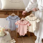 夏季用 乳幼児 半袖 透かし模様 フリル付き 三角ロンパース」