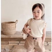 夏新作 女の子 韓国版 夏服 Tシャツ 無地 チョッキ 上着 トップス 子供服 80~130cm 2色