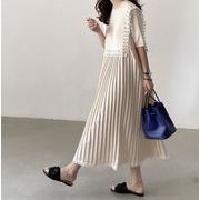 トップス ワンピース ロング丈 半袖 チュニック プリーツスカート