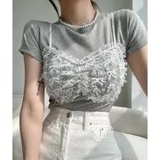 トップス Tシャツ 半袖 ブラウス  ショート カットソー レイヤード