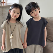 2026夏※JIAY☆キッズ用無地リブ半袖Tシャツ ノースリーブトップス