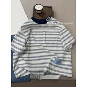 2026 夏 新作 半袖Tシャツ ユニセックス キッズ 綿 ストライプ