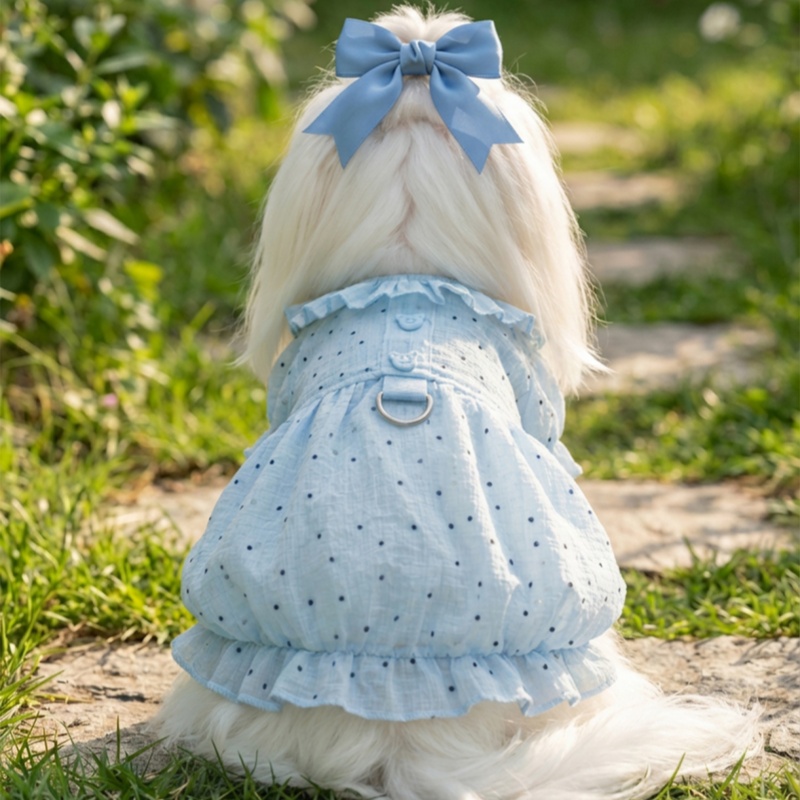 ペット服、夏の新作、通気性と軽量性に優れた韓国風ドット柄メッシュスカート、犬服、猫服、ペット用品