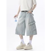 メンズ 無地 七分丈 デニム ショートパンツ 男女兼用 ストリート系 ボトムス 春夏 2026新作★全３色