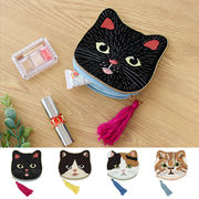 猫ビーズポーチ シェイプ[ポシェットねこネコキャットビーズアニマル財布小銭入れコスメ化粧刺繍26AW]