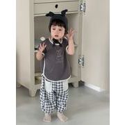 2026新作 夏 男の子 半袖Tシャツ チェックパンツ セット 子供服