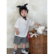 2026新作 夏 男の子 半袖Tシャツ チェックショーツ セット 子供服