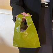 無地 マスタードグリーン 合皮 ミニバッグ ハンドバッグ レディース 上品 個性的 カバン 手提げ