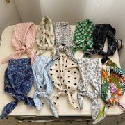バンダナ 小花柄 ドット柄 綿麻 ネックスカーフ レトロ アクセサリー