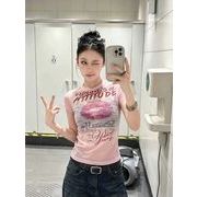 メッシュプリント 半袖Tシャツ レディース