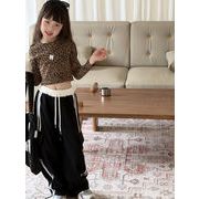 【2026秋新作】韓国風子供服 ★キッズ ヒョウ柄 長袖ショート丈 T シャツ★100m-150cm