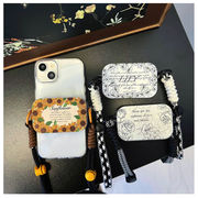 スマホ背面ホルダー フラワー柄 ミラー付き ショルダーストラップ用