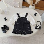 キッズ  サロペットワンピース 無地 Tシャツ リボン レース 女の子 春秋 新作 子供服