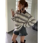 カジュアル ストライプ長袖トップス