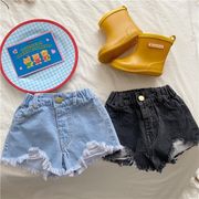 2026夏※女の子 ダメージデザイン フリンジ デニムショートパンツ
