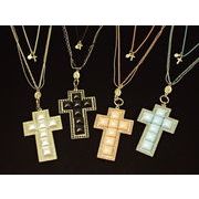 【５０％オフ対象商品】カラフルビッグクロス&キリストの２連ロングネックレス 十字架