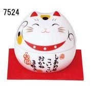 ★開運招福　薬師窯招き猫★　お目出度い「縁起の置物」　【彩絵　わらべ招き猫（小物入れ）】