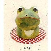 【ご紹介します！信頼の日本製！ほっこりかわいい！ちぎり和紙おすわりカエル(2色)】A.緑