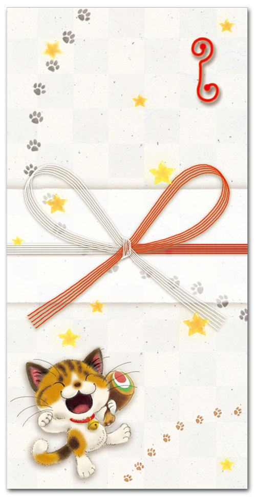 かわいい猫柄のぽち袋　「梅さんの小槌」  お札サイズ