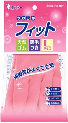 やわらかフィット　天然ゴム手袋　Ｌ　ピンク 【 エステー 】 【 炊事手袋 】