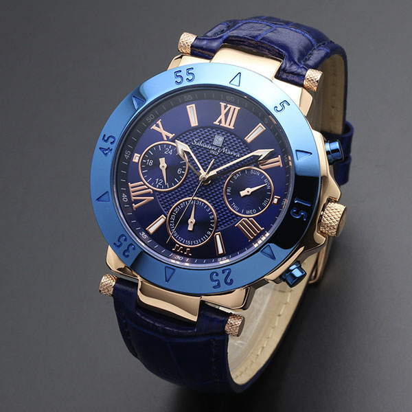 正規品Salvatore Marra腕時計サルバトーレマーラ SM14118S-PGBL 10気圧多軸クォーツ 革ベルト メンズ腕時計