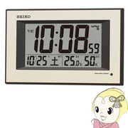 セイコークロック 掛け時計 自動点灯 電波 デジタル カレンダー・温度・湿度表示 夜でも見える 薄金色・