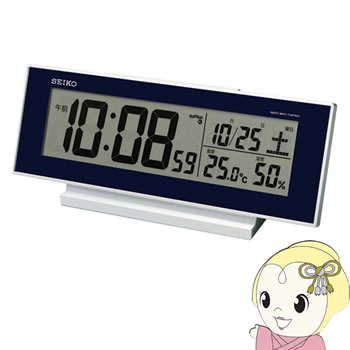 SQ762L 目覚まし時計 セイコークロック 常時点灯 電波 デジタル カレンダー・温度・湿度表示 夜でも見・