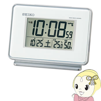 目覚まし時計 セイコークロック 電波 デジタル 2チャンネルアラーム カレンダー・温度・湿度表示 白 お