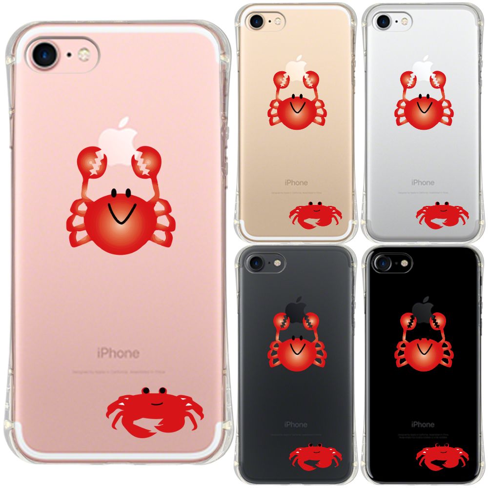 iPhone7 iPhone8 兼用 アイフォン エアークッション ソフト クリア ケース 蟹 ズワイガニ カニ