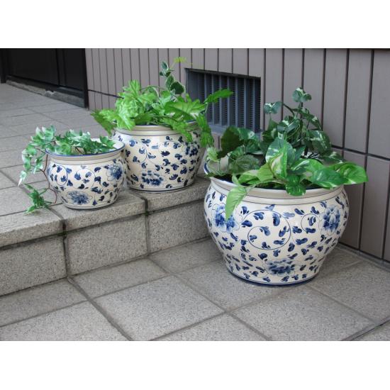 ■在庫処分■陶器植木鉢３点セット【手描き花柄】