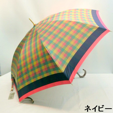 【日本製】【雨傘】【長傘】甲州産先染め朱子格子織生地軽量金骨ジャンプ雨傘