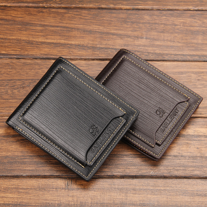 メンズ 二つ折り財布 高品質　合成皮革　SIMカート入れ  カードポケット 2色選択可能