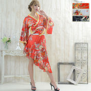 【再入荷】0013☆帯付きななめカットフリル花魁着物ロングドレス 和柄 衣装 ダンス よさこい 花魁 コスプレ