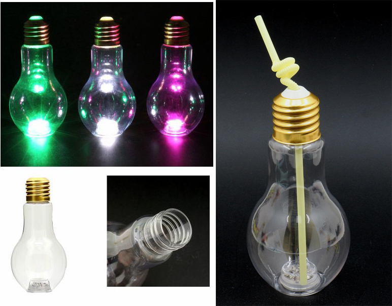 「光る」LED電球ボトル500ml(ストロー付き)