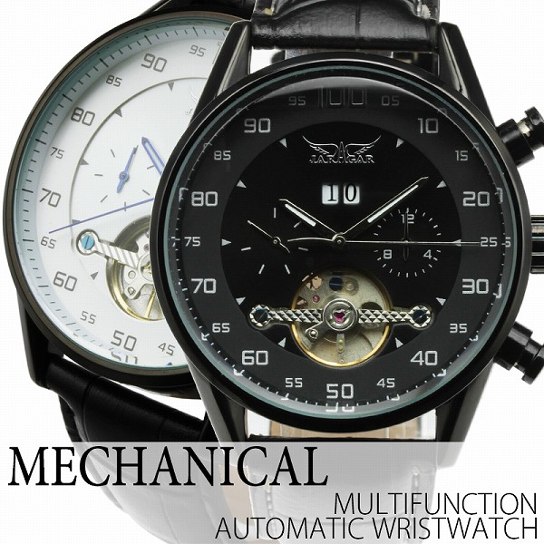 自動巻き腕時計 ATW027 ブラックケース トリプルカレンダー テンプスケルトン 機械式腕時計 メンズ腕時計