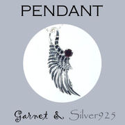 ペンダント-6 / 4164-1785 ◆ Silver925 シルバー ペンダント  デザイン フェザー  ガーネット&ブラックCZ