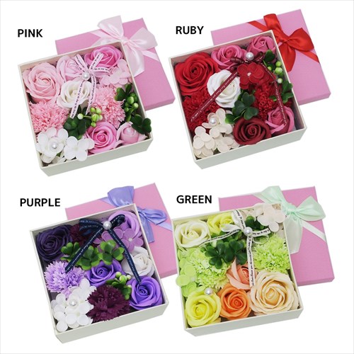 《売れ筋》リボンローズBOX シャボンフラワー/薔薇