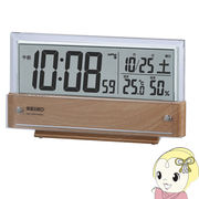 置き時計 セイコー 電波 デジタル カレンダー 温度 湿度 表示 薄茶 木目 模様 シンプル　おしゃれ SEIK