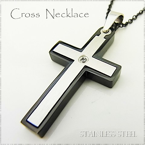ステンレス ネックレス 十字架 クロス シルバー ブラック レディース メンズ アクセサリー